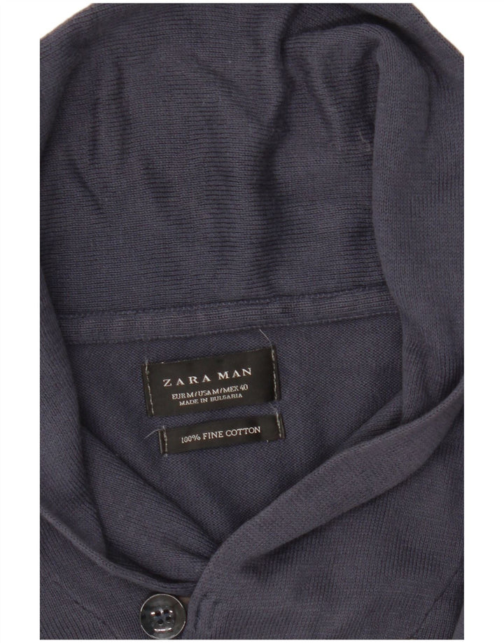 Zara Herre Shawl Neck Jumper Sweater Medium Navy Blue Bomuld