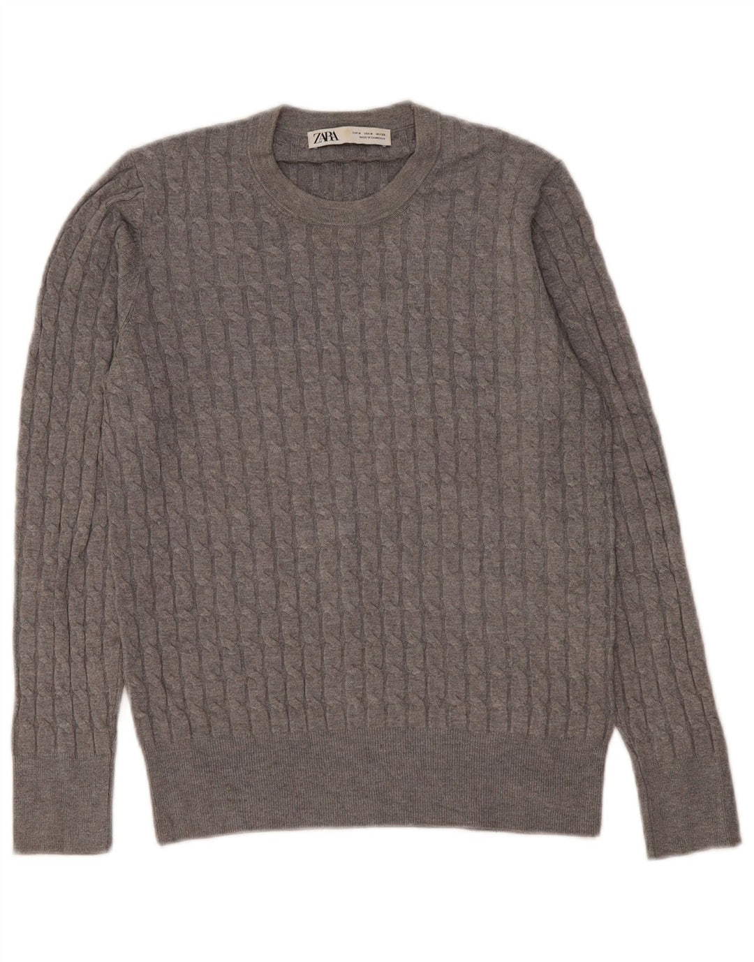 Zara Herre sweater med rund hals, mellemgrå viskose