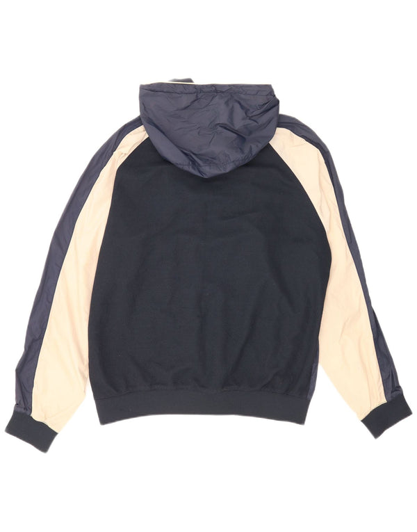 Zara Herre Hooded Bomber Jacket UK 40 Large Navy Blue Colourblock Nylon