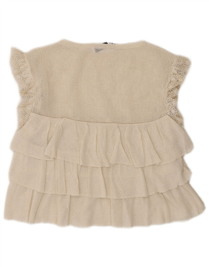 Zara Womens Crop Ærmeløs bluse Top UK 8 Small Off White Polyester
