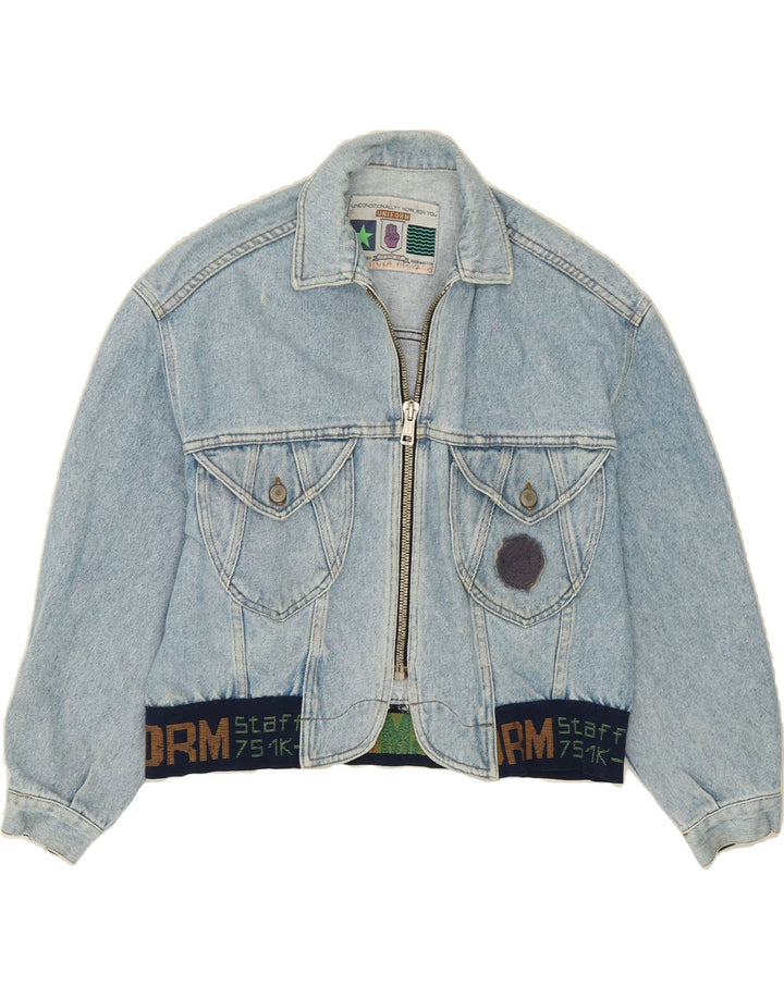UNIFORM Womens Denim Jacket UK 14 Medium Blue Patchwork Vintage Uniform and Second-Hand Uniform from Messina Hembry 