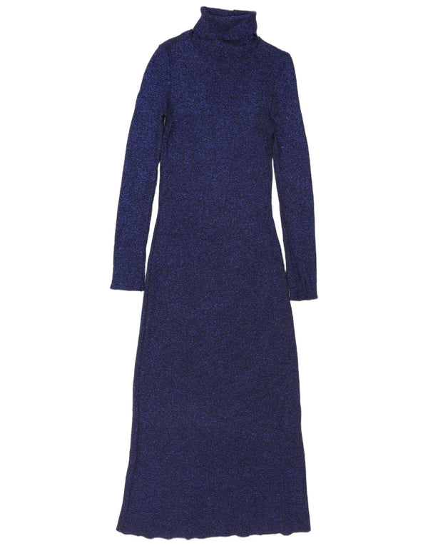 Zara Dame Langærmet Jumper Dress UK 8 Small Navy Blue Flecked Viscose