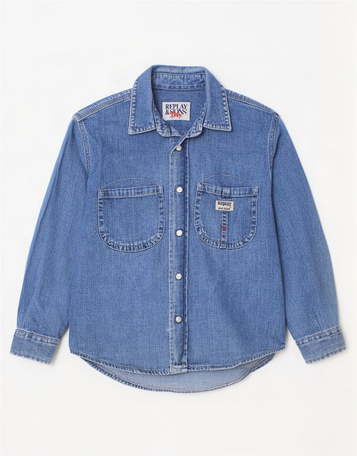 Replay Boys Graphic Denim Shirt 6-7 Years Blue Cotton