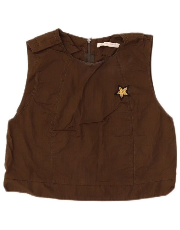 Zara Womens Crop Ærmeløs bluse Top UK 10 Lille brun bomuld