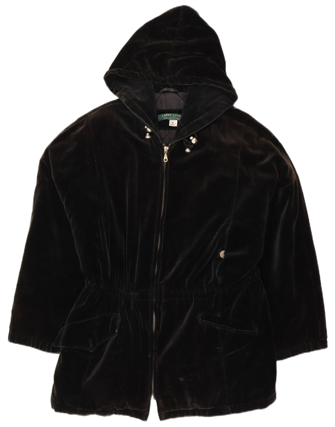 LARRY LEVINE Dame Hætte Loose Fit Windbreaker Jacket UK 14 Medium Sort