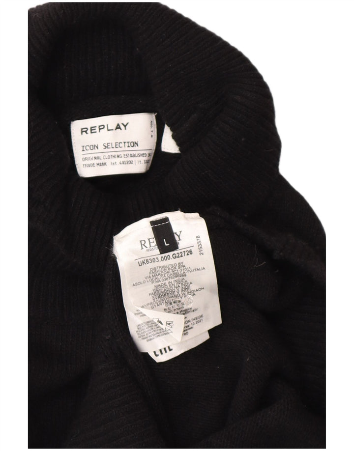 REPLAY Dame Roll Neck Jumper Sweater UK 14 Large Black Wool
