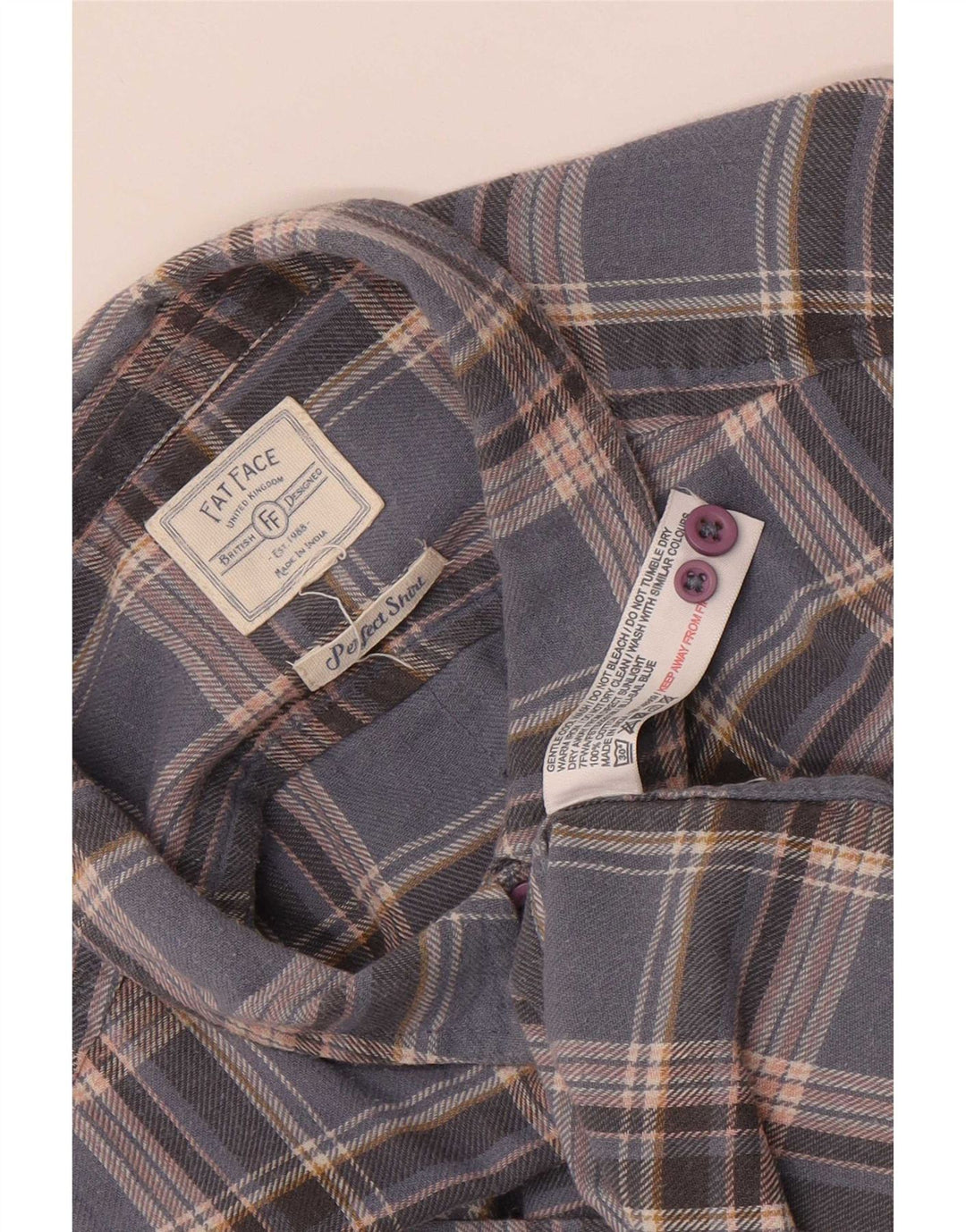 Fat Face Dame Flanell Shirt UK 12 Medium Blue Ternet Bomuld