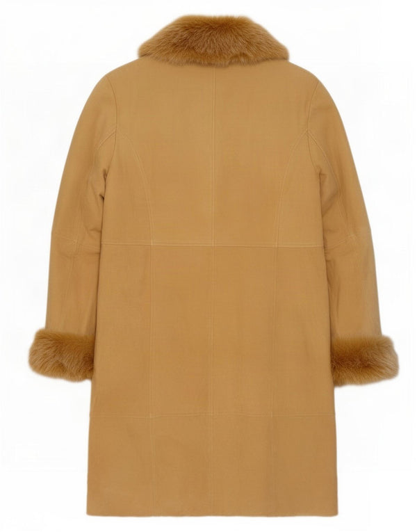 Vintage Womens Suede Overcoat EU 38 Medium Beige Leather