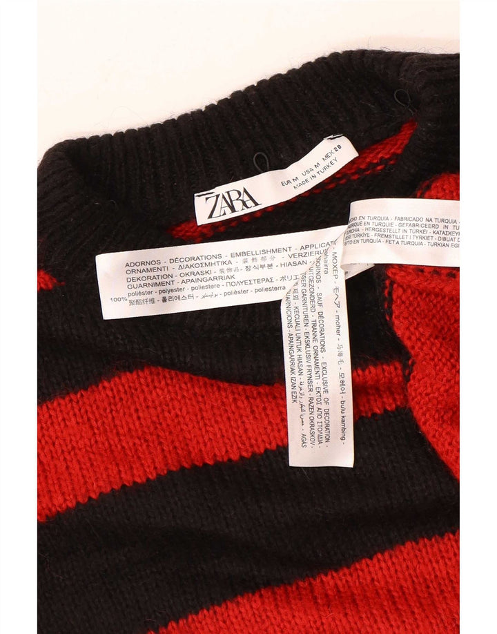 Zara Dame Oversized Boat Neck Jumper Sweater UK 14 Medium Sort Stribet