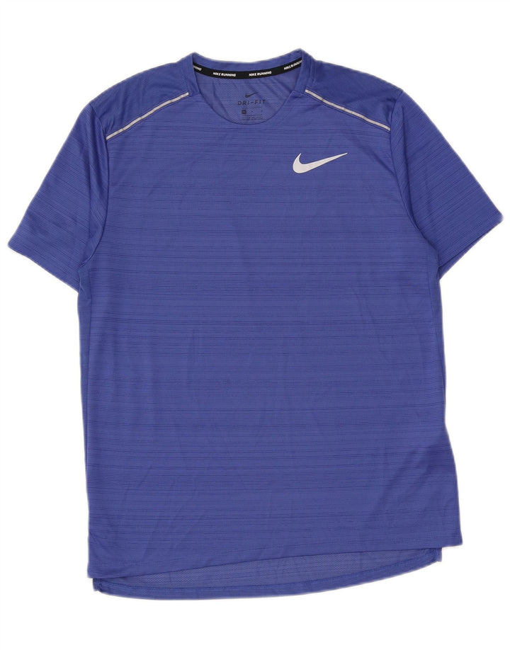 Nike herre Dri Fit T-shirt top mellemblå stribet polyester
