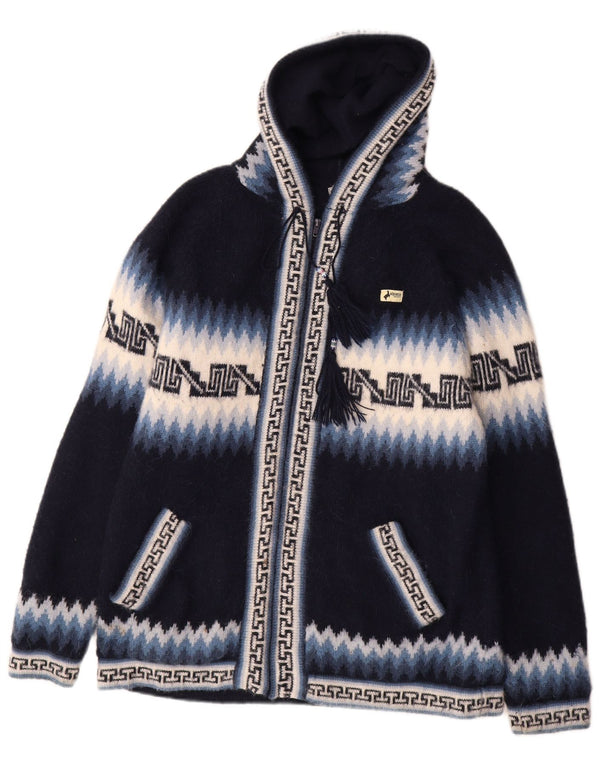 Vintage sweater med hætte til mænd Stor marineblå Fair Isle Aztec