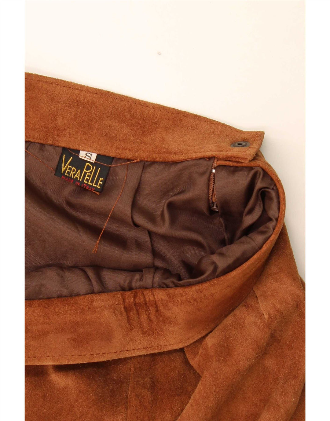 Vintage dame ruskind nederdel lille W27 brunt læder