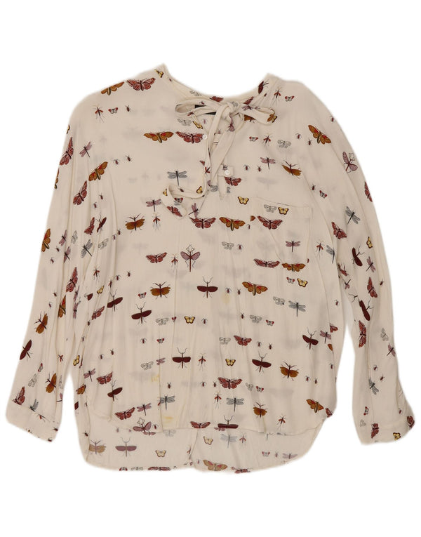 Zara Dame Langærmet Bluse Top UK 16 Large Off White Butterfly