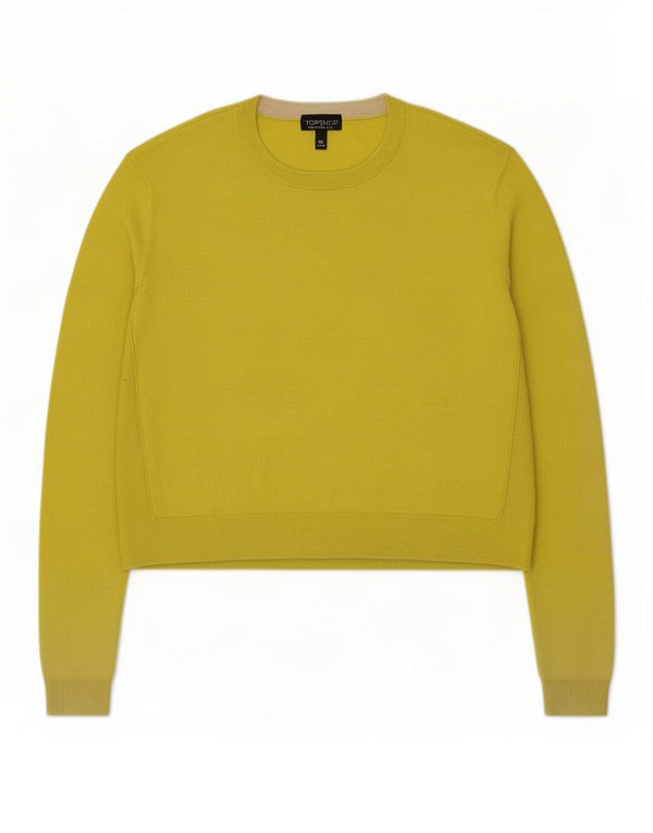 Topshop Dame Crop Crew Neck Jumper Sweater UK 16 Large Yellow Polyester