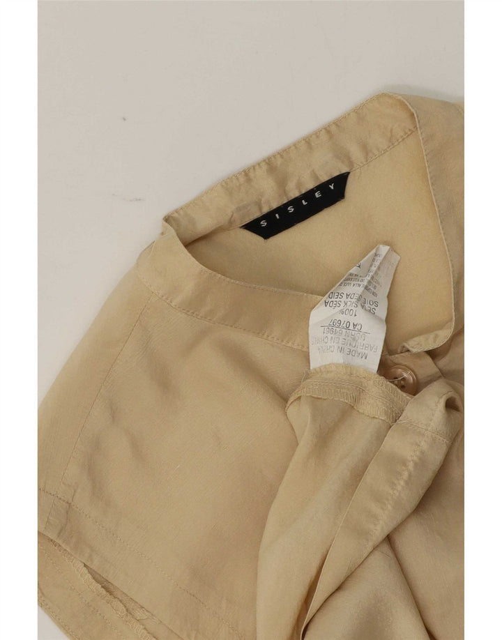 Sisley Dame ærmeløs skjorte bluse UK 14 Medium Beige Silke