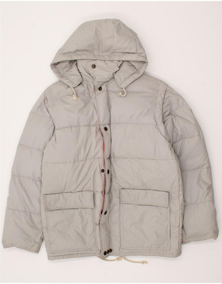 VINTAGE Mens Hooded Padded Jacket UK 36 Small Grey Polyester Vintage Vintage and Second-Hand Vintage from Messina Hembry 