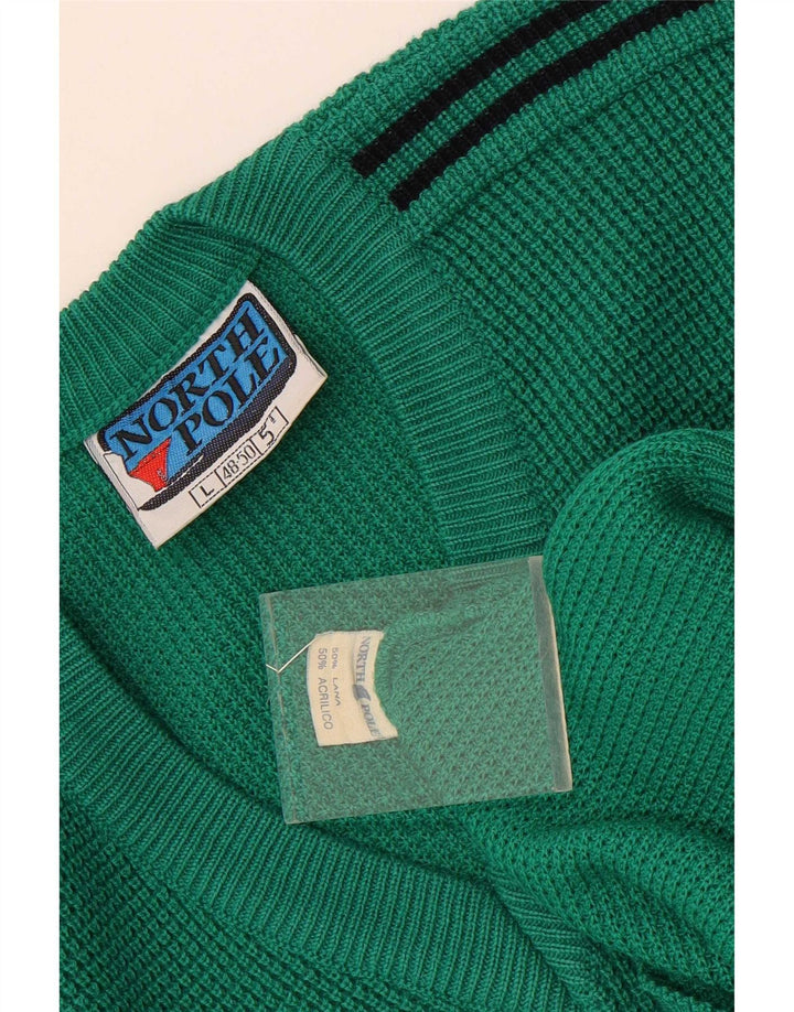 North Pole Herre V-hals sweater Stor grøn stribet uld