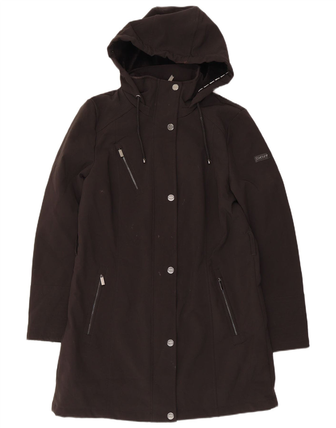 Dkny Dame Hooded Parka Jacket UK 12 Medium Black Polyester