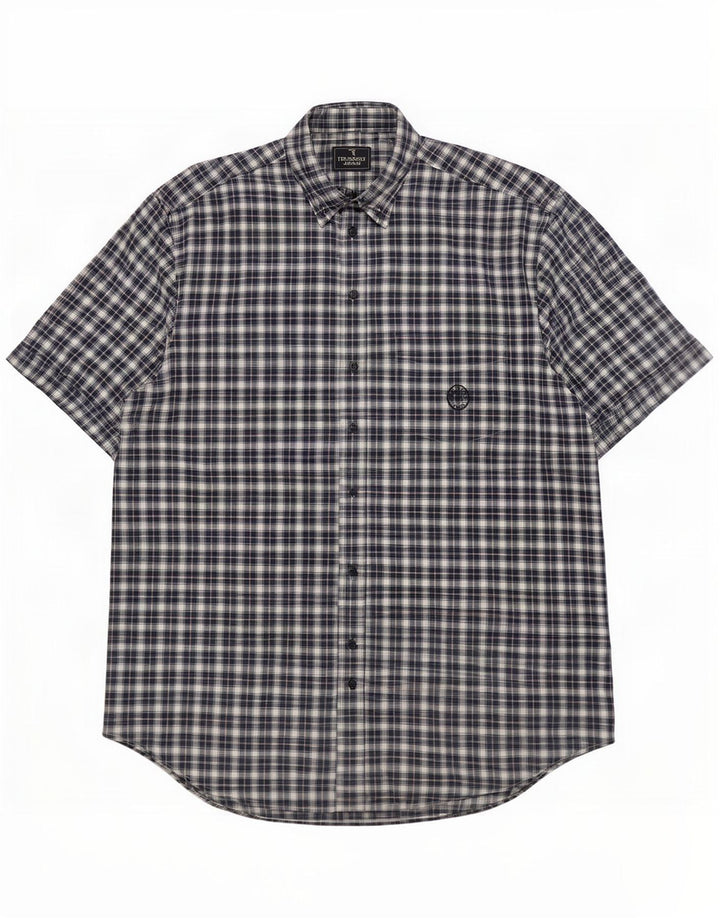 Trussardi Jeans Kortærmet Herreskjorte XL Navy Blue Check