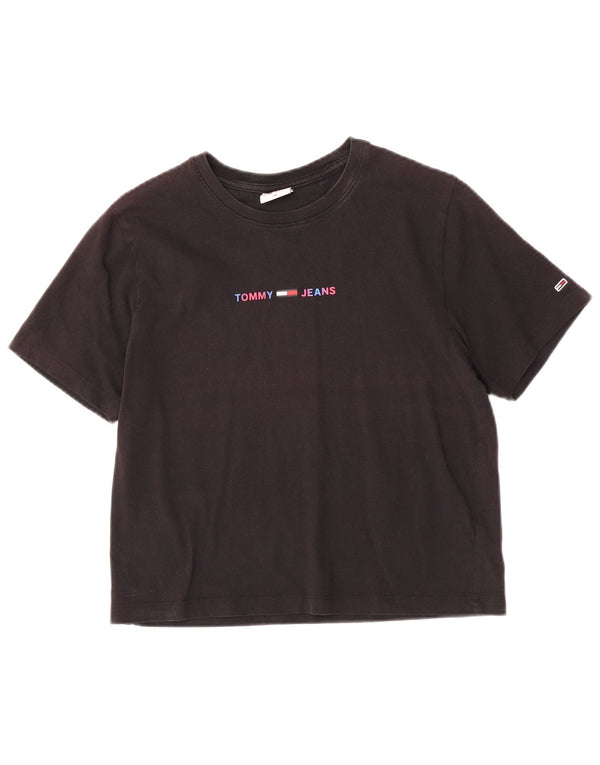 Tommy Hilfiger Dame Crop Grafisk T-Shirt Top UK 6 XS Sort Bomuld