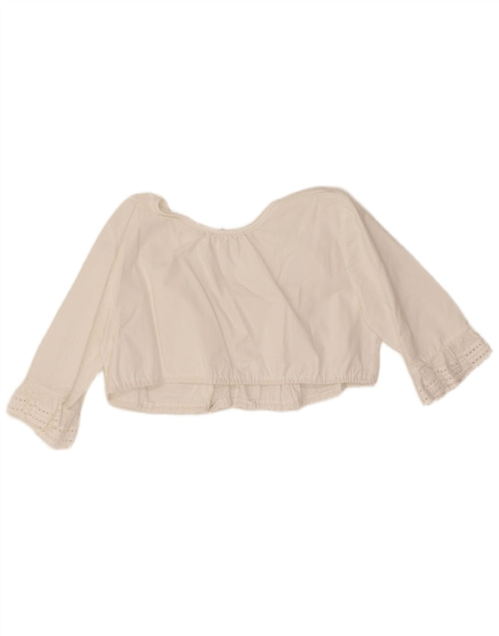 Vintage dame 3/4 ærmet Crop Top UK 12 Medium White