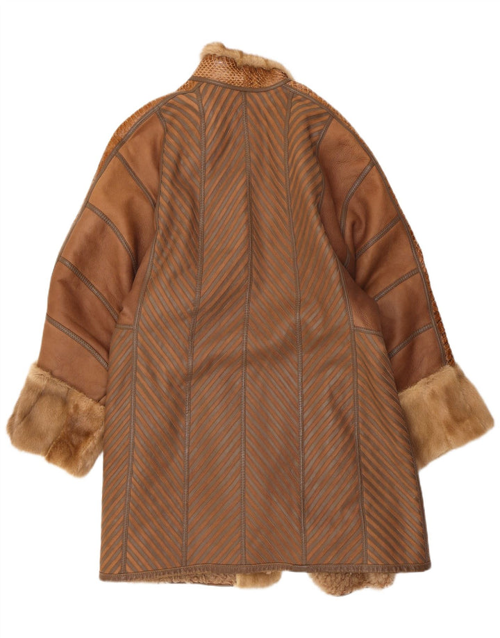 Vintage Dame Shearling Coat UK 16 Stor Brun Stribet