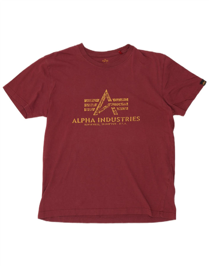 ALPHA INDUSTRIES Dame grafisk T-shirt top UK 14 Medium Bourgogne bomuld