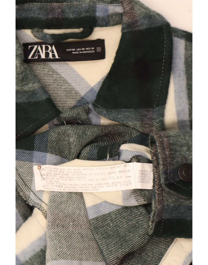 Zara Womens Oversized Utility Jacket UK 6 XS Grøn ternet akryl