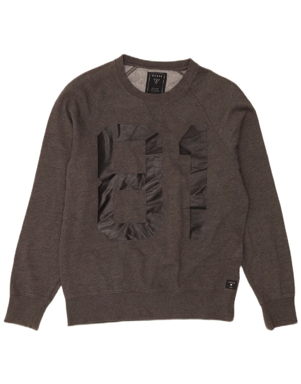 Guess Herre grafisk sweatshirt trøje UK 36 Small Grey Flecked Bomuld