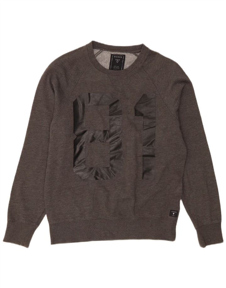 Guess Herre grafisk sweatshirt trøje UK 36 Small Grey Flecked Bomuld