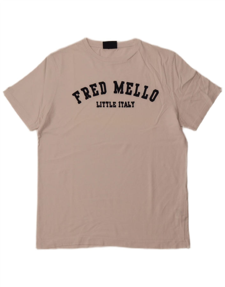 FRED MELLO Herre Grafisk T-Shirt Top Stor Hvid Bomuld