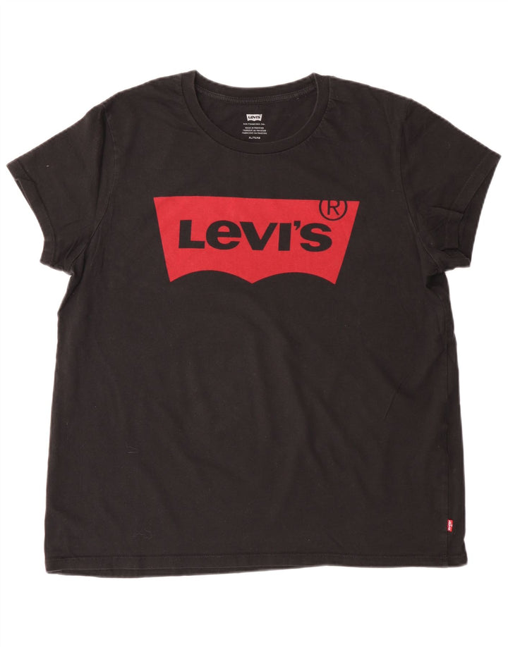 LEVI'S Grafisk T-shirt top til kvinder UK 18 XL Sort