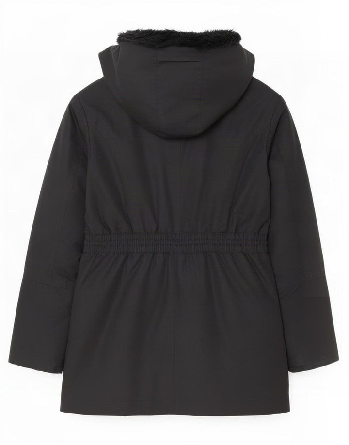 Ted Baker Dame Hætte Oversized Parka Jakke Størrelse 2 Lille Sort Polyester