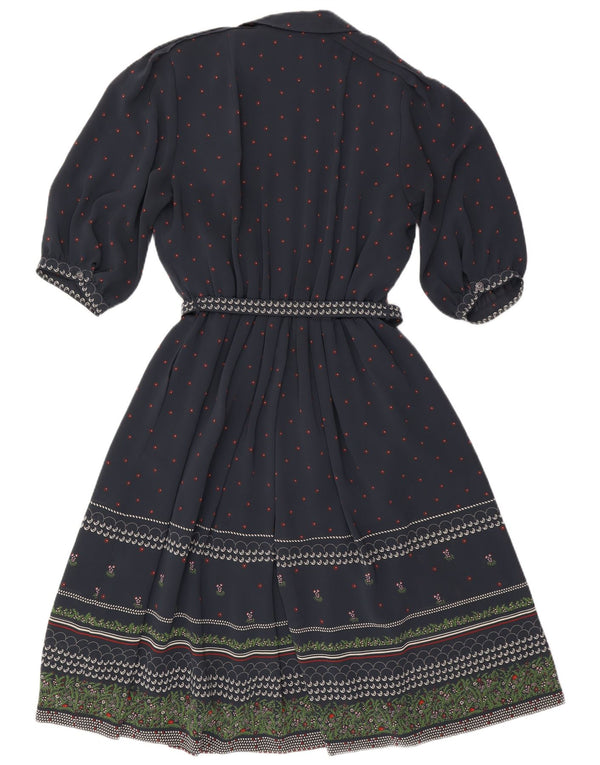 RALPH dame 3/4 ærmet A-line kjole EU 46 XL marineblå blomsterpolyester