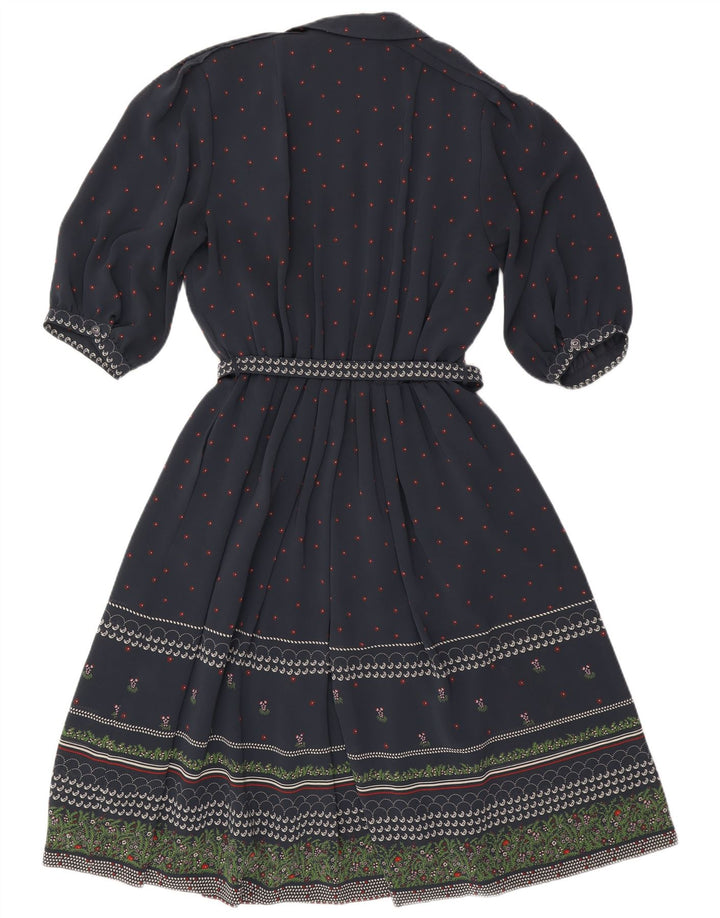 RALPH dame 3/4 ærmet A-line kjole EU 46 XL marineblå blomsterpolyester