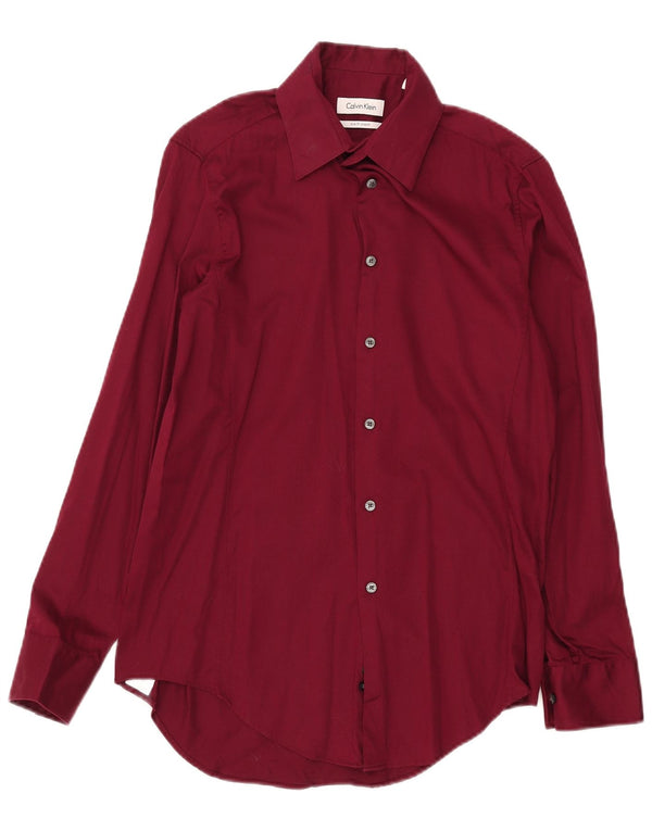 Calvin Klein Herre Slim Fit Skjorte Størrelse 15 Medium Bourgogne Bomuld