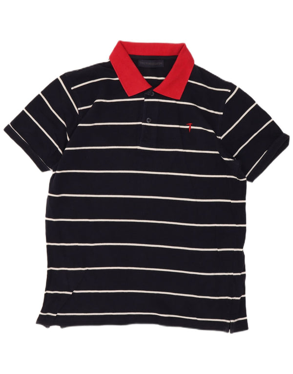 Trussardi Mens Polo Shirt Small Navy Blue Striped