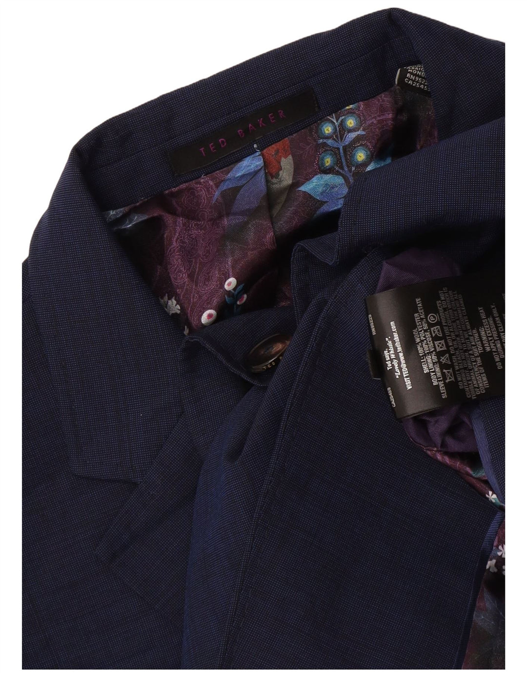 Ted Baker Herre 2 Button Blazer Jacket UK 44 2XL Navy Blue Wool