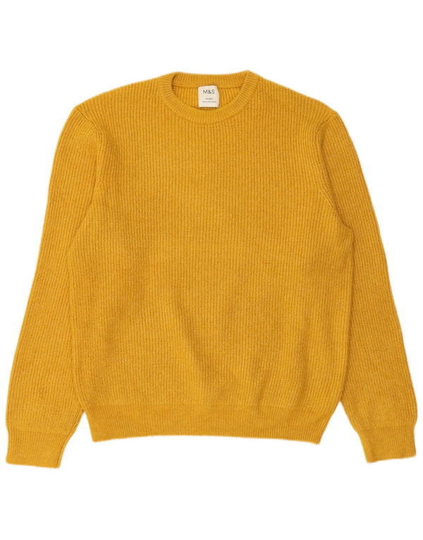 MARKS & SPENCER Herre sweater med rund hals, medium gul polyamid