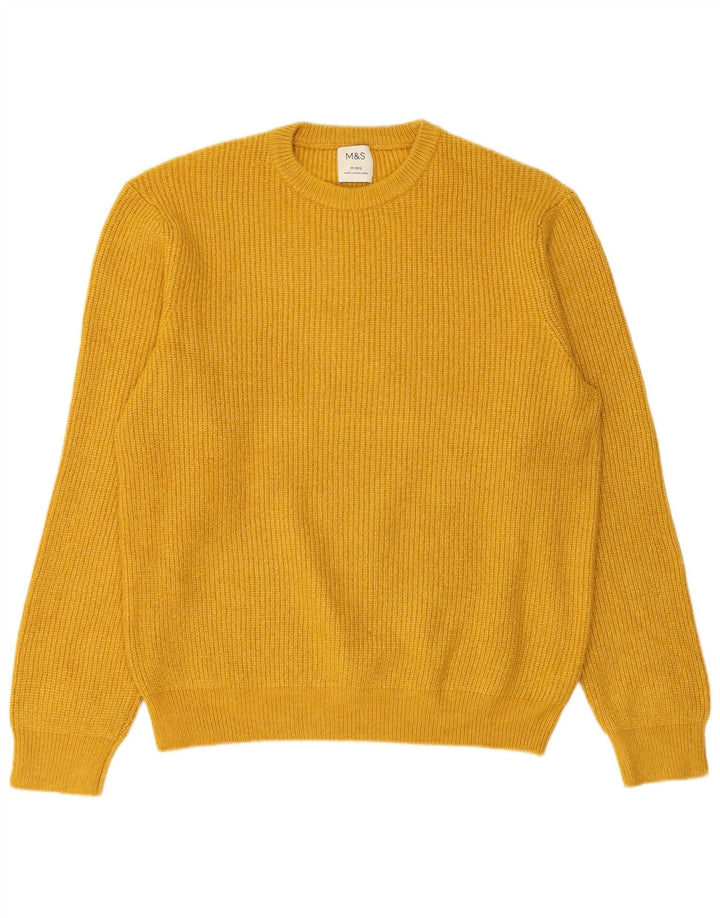 MARKS & SPENCER Herre sweater med rund hals, medium gul polyamid