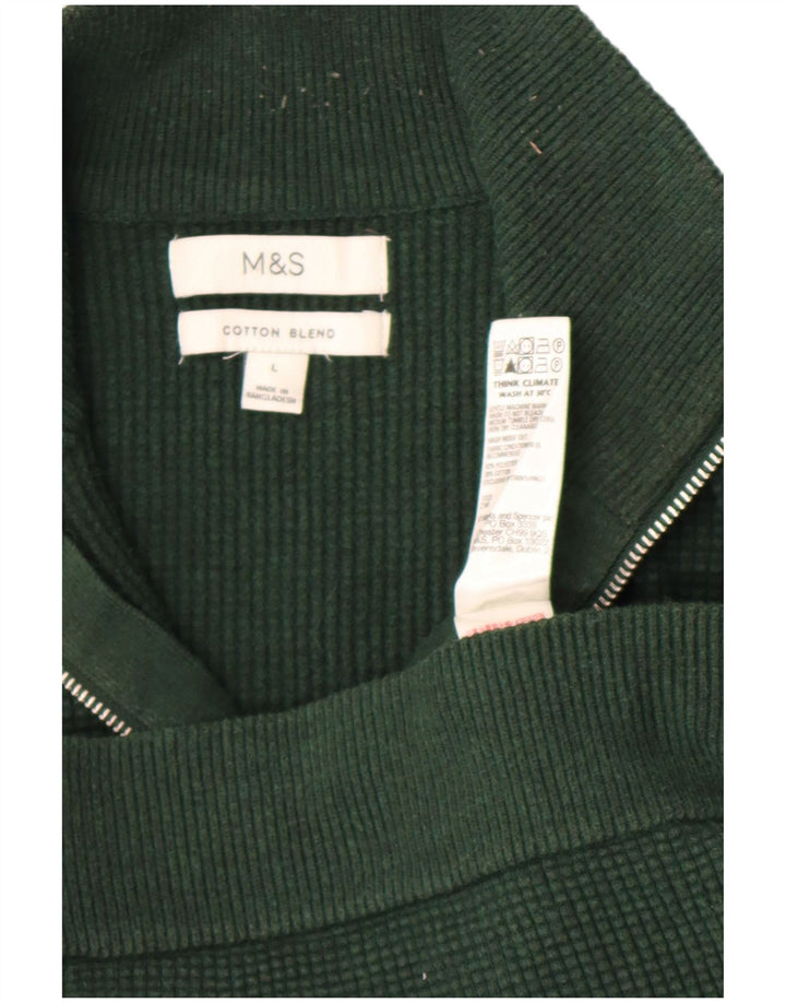 Marks & Spencer Herre Zip Neck Jumper Sweater Stor Grøn Polyester