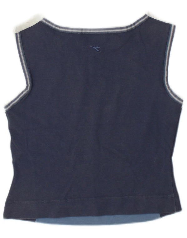 Diadora Womens Crop Vest Top UK 10 Small Blue Colourblock Bomuld