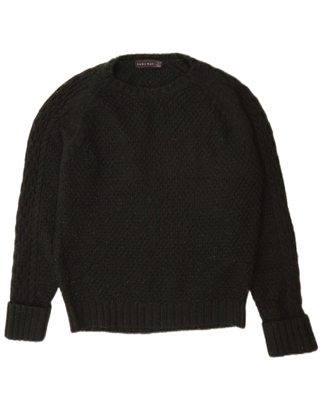 Zara Herre Crew Neck Jumper Sweater Medium Sort Akryl