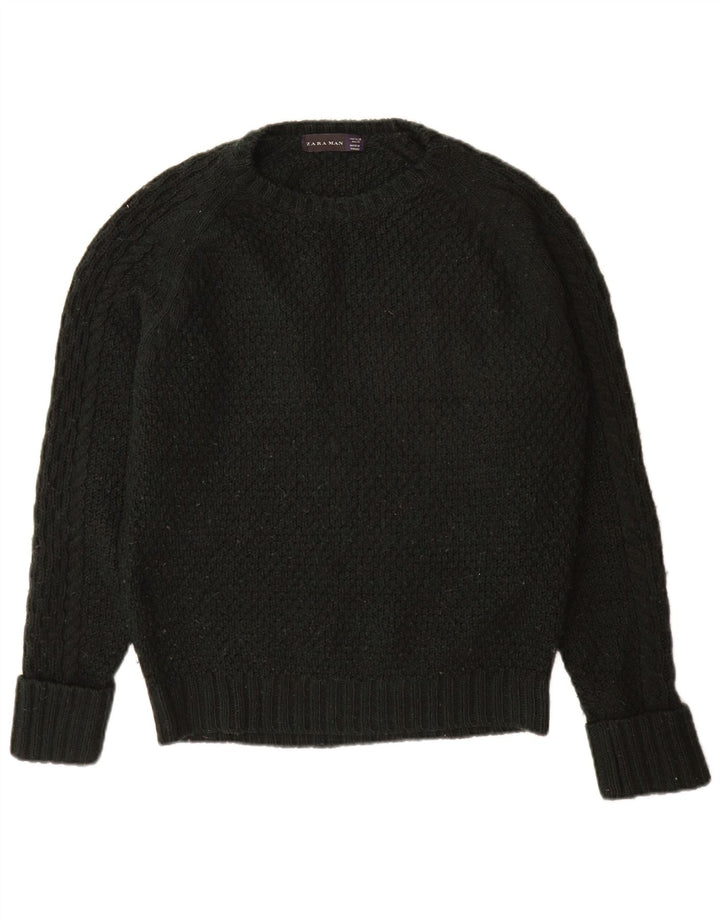 Zara Herre Crew Neck Jumper Sweater Medium Sort Akryl
