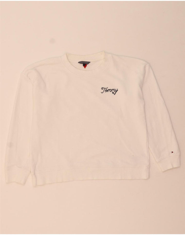 TOMMY HILFIGER Womens Sweatshirt Jumper UK 16 Large White Cotton Vintage Tommy Hilfiger and Second-Hand Tommy Hilfiger from Messina Hembry 