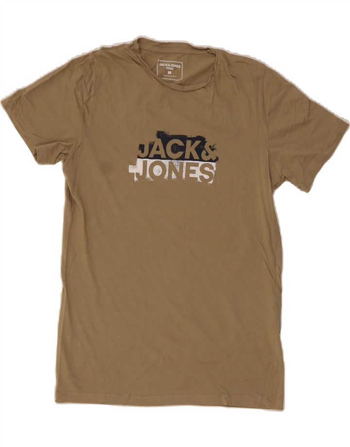 JACK & JONES Mens Graphic T-Shirt Top Small Khaki Cotton Vintage Jack & Jones and Second-Hand Jack & Jones from Messina Hembry 