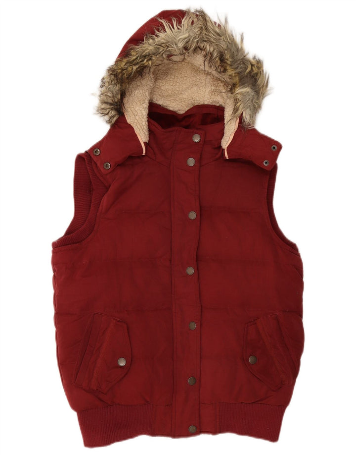 FAT FACE Dame Oversized hætte polstret Gilet UK 10 Small Maroon Polyester