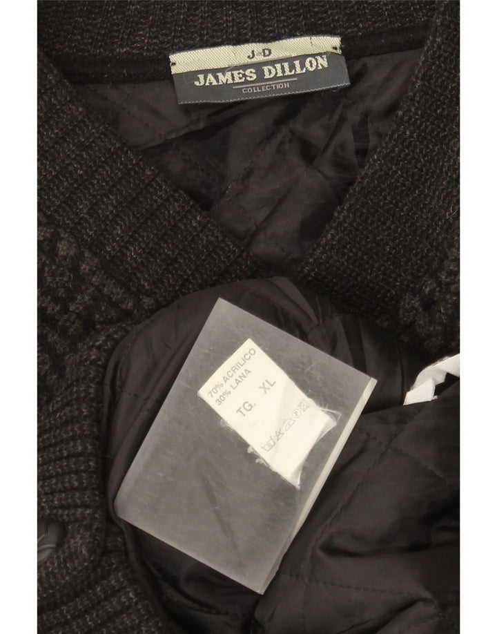 James Dillon Herre Cardigan Sweater XL Grå Chevron Akryl