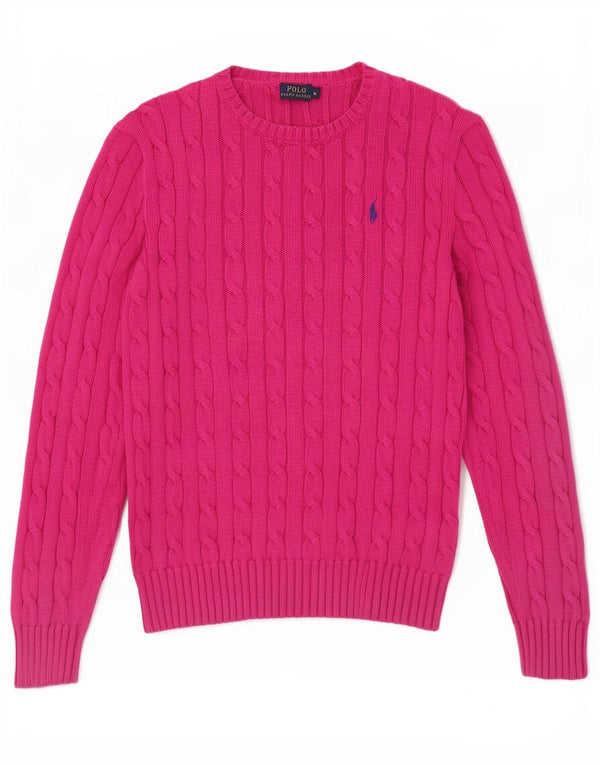 Polo Ralph Lauren Dame Crew Neck Jumper Sweater UK 12 Medium Pink Bomuld