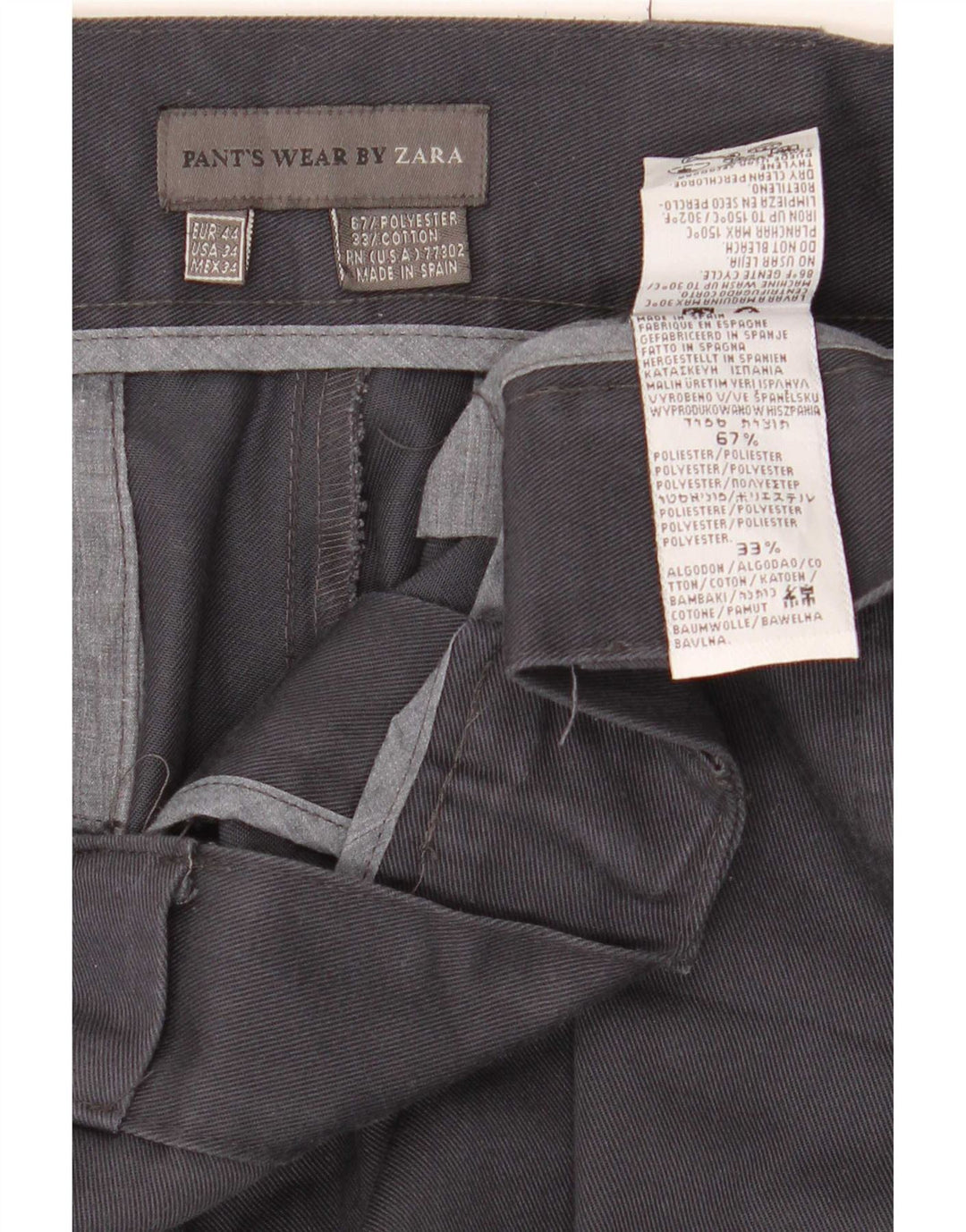 Zara Herre Lige Chinobukser EU 44 Large W34 L28 Grå Polyester